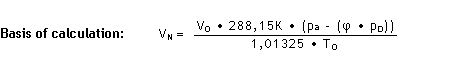 Calculation in standard cubic metres according to ISO 2533